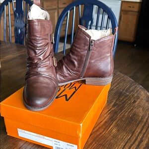 Miz Mooz Brown Ankle Boots with Lace-Up Design